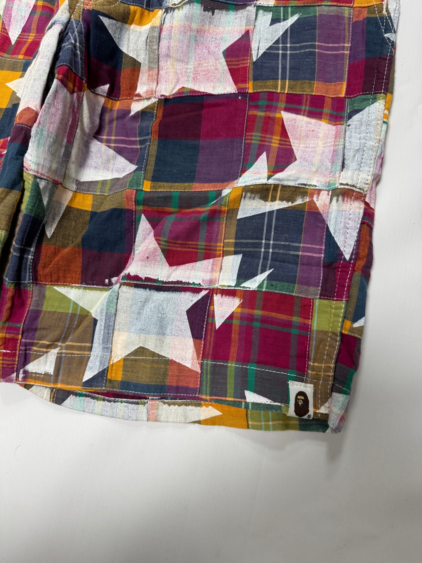 Bape patch work plaid shorts (M)