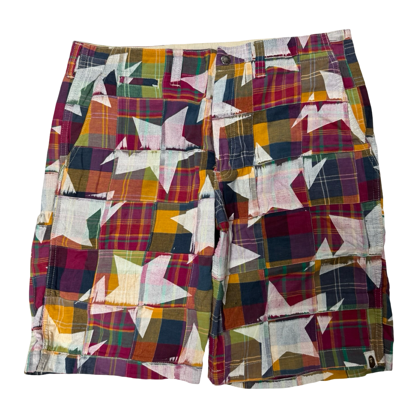 Bape patch work plaid shorts (M)