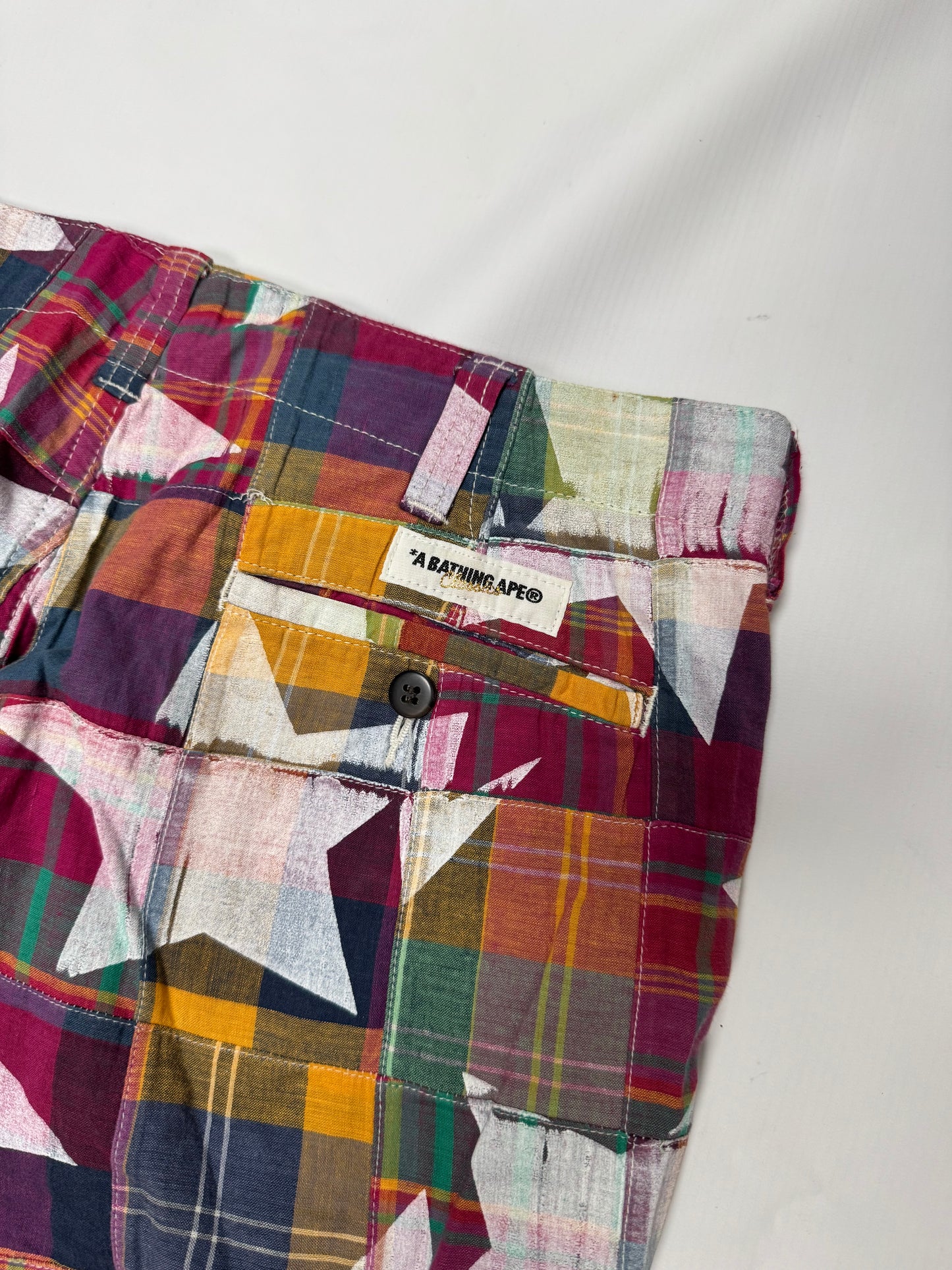 Bape patch work plaid shorts (M)