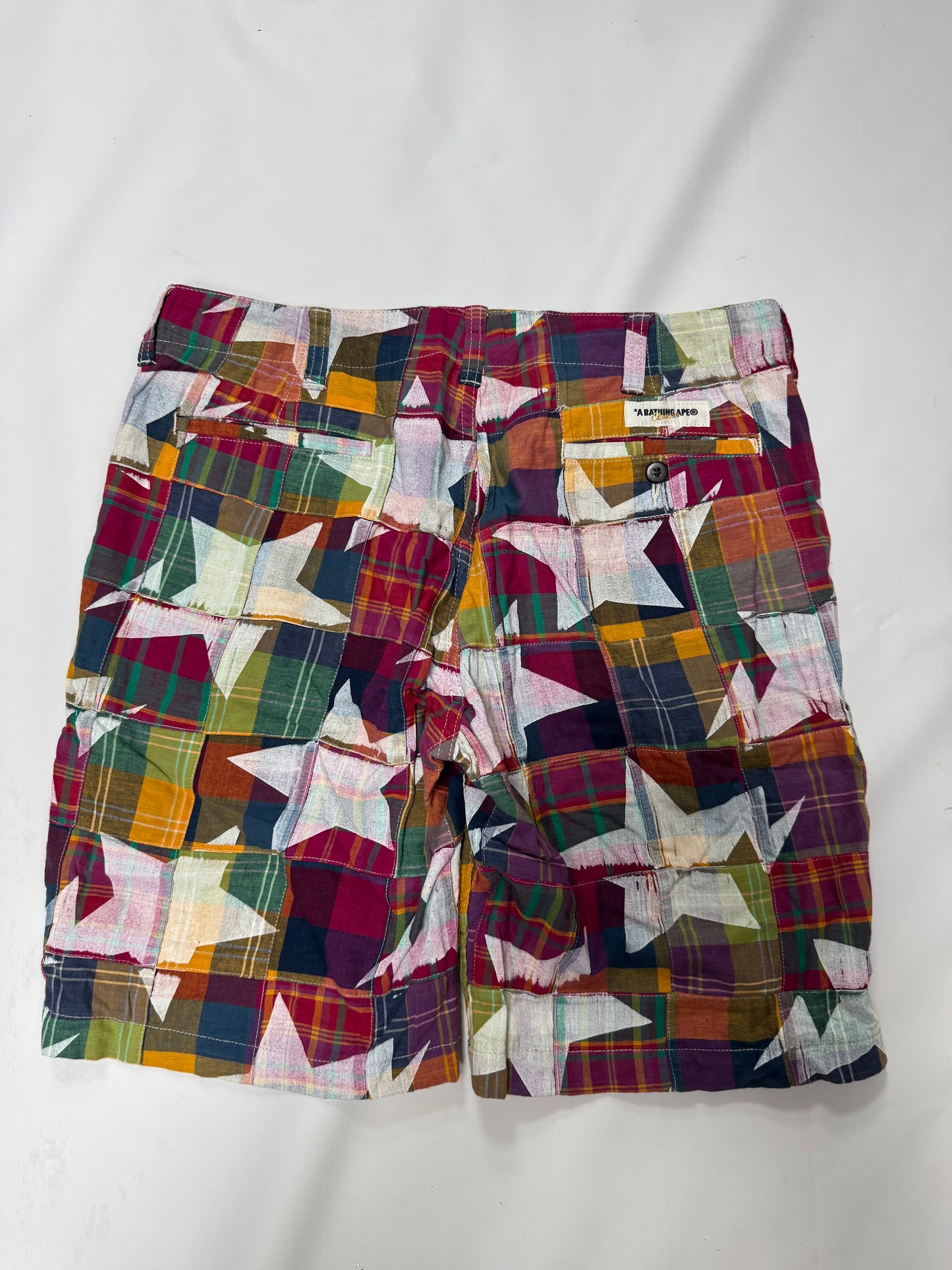 Bape patch work plaid shorts (M)